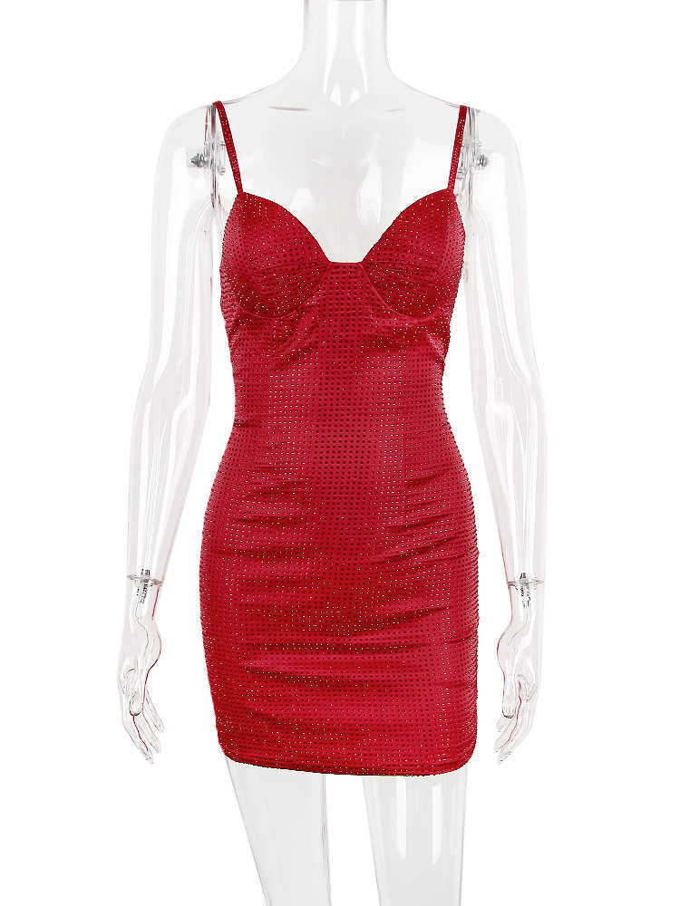 Christmas Celebrity Red Mini Dress Fashion Rave Outfits New Luxury Design Hot Fix Diamonds Party Dresses For Women 2022