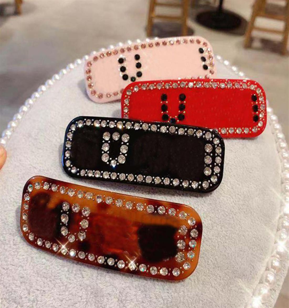 Diamond Hair Clips Designer Letters Crystal Hairpins Girl Rhinestone Barrette 4 colors307Y