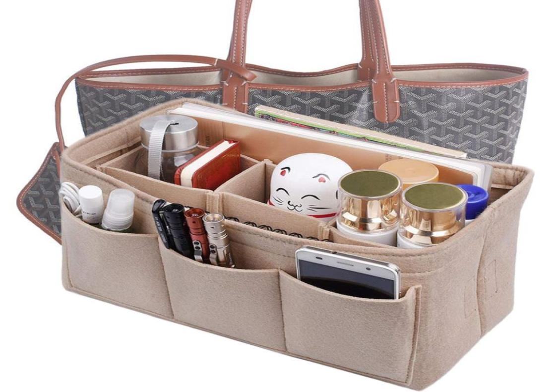 Women Multipockets Cosmetic Bags Storage And Personal Belongings Organizer Fashion Felt Cloth Inner Bag Fits in Insert Handbag8979