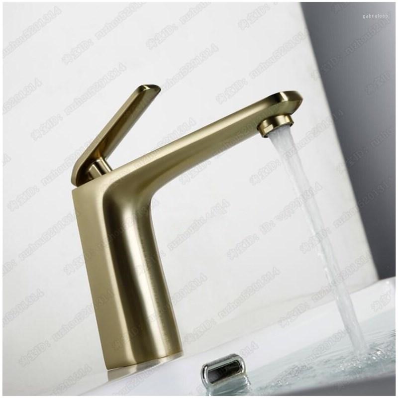 Single Lever Bathroom Sink Faucet - Brushed Finish Mixer Tap, Solid Brass Construction