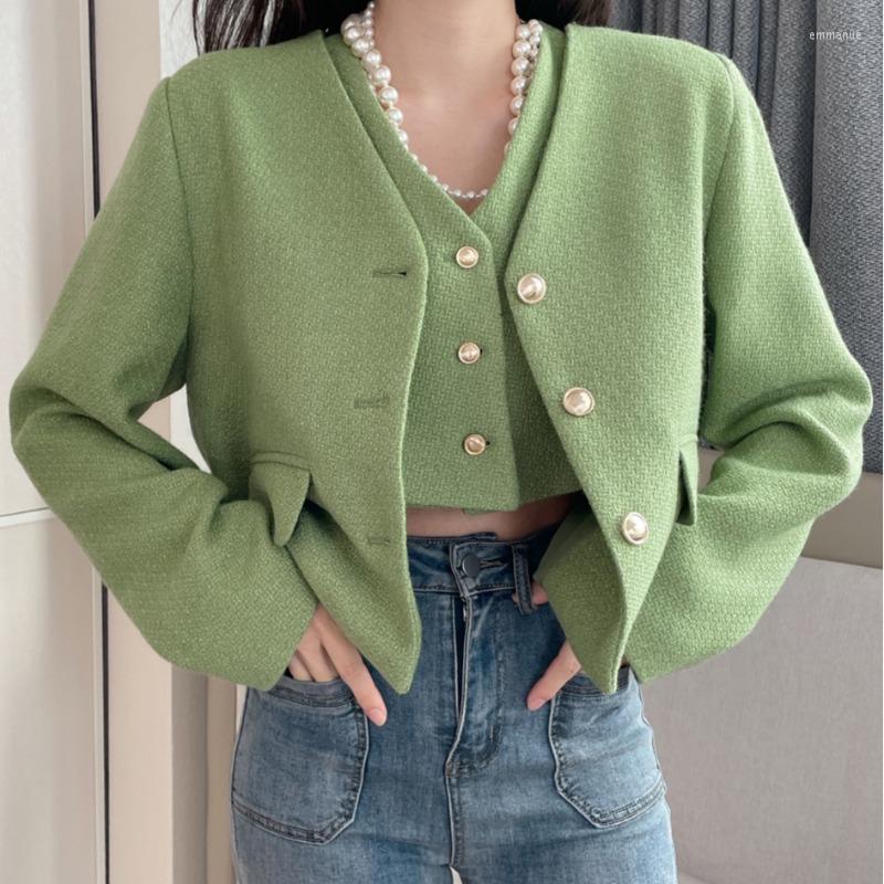 Women's Jackets Women's Korean Style Two Pieces Jacket Suit Chic High Street Long Sleeve V Neck Single Breasted Crop Vest, Green vest
Women's Jackets Women's Korean Style Two Pieces Jacket Suit Chic High Street Long Sleeve V Neck Single Breasted Crop Vest, Green vest