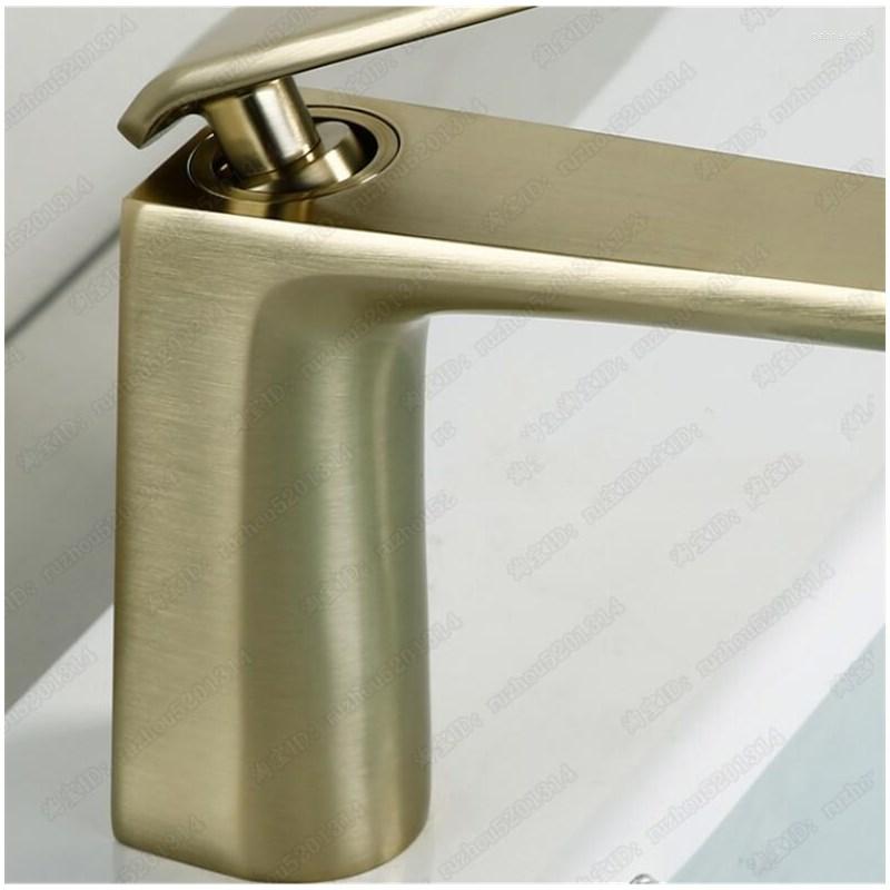 Single Lever Bathroom Sink Faucet - Brushed Finish Mixer Tap, Solid Brass Construction