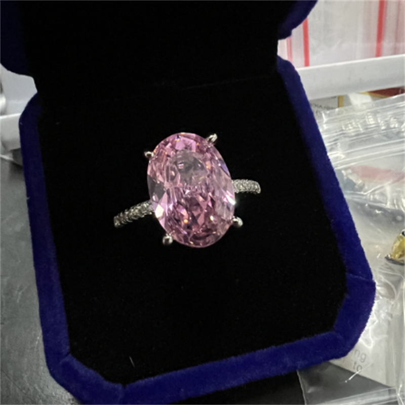 Bright Oval 6ct Lab Pink Diamond Ring 925 Sterling Silver Party Wedding Band Rings for Women Bridal Engagement Jewelry Gift
