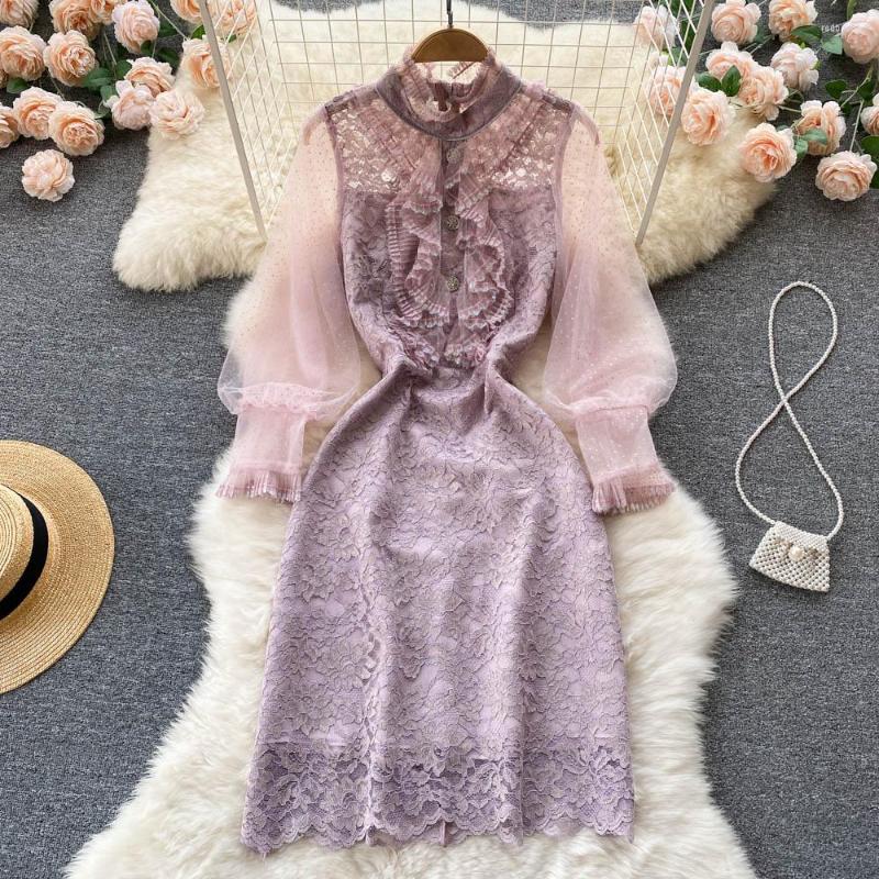 Casual Dresses D484 Spring Autumn 2023 Korean Women Fashion Lace Stand Neck Long Sleeve Gauze A-line Dress Elegant Vestidos, Purple
Casual Dresses D484 Spring Autumn 2023 Korean Women Fashion Lace Stand Neck Long Sleeve Gauze A-line Dress Elegant Vestidos, Purple