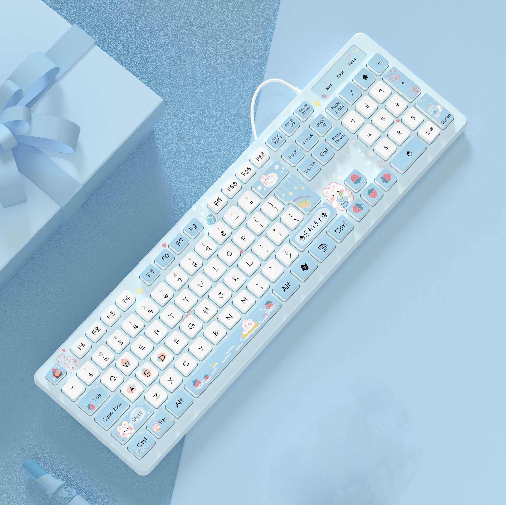 Keyboards Kawaii Pink Wired Keyboard for Office PC with Mute Click Gaming Keyboard for Girl Gaming Accessories Keyboard Green Blue Purple G230525
