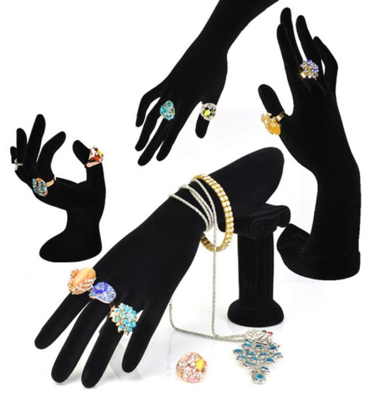 Hand Shaped Ring Stand Bracelet Holder Bangle Rack Jewelry Display Rings Shelf Black Velvet Female Mannequin Hand4170653