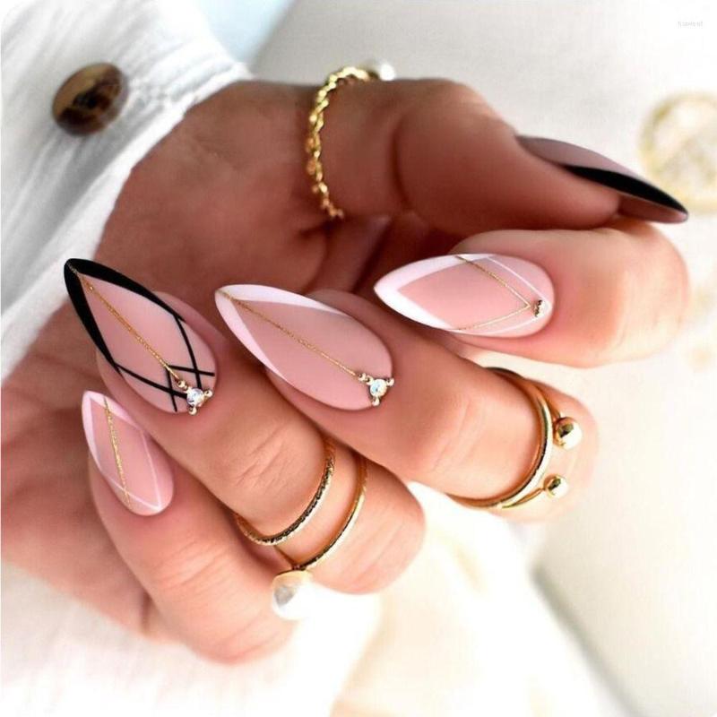 False Nails 24pcs Nail Tips Black White Lines Fake Nials Press On French Butterfly Long Almond, W464
False Nails 24pcs Nail Tips Black White Lines Fake Nials Press On French Butterfly Long Almond, W464