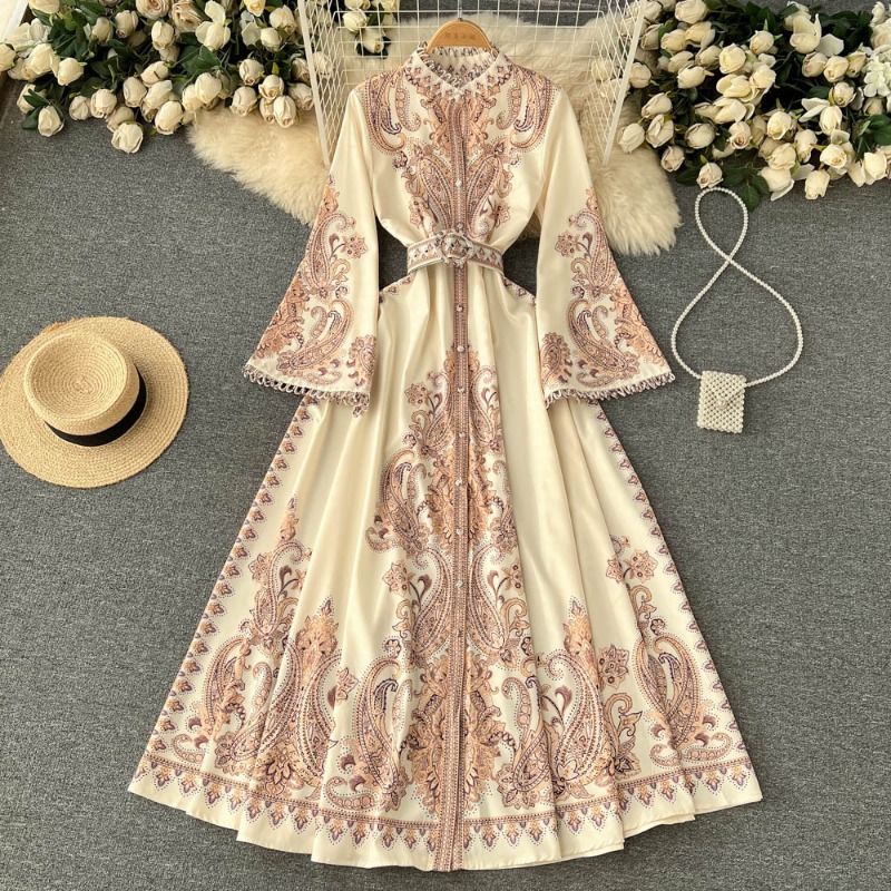 Spring New Style Folk Style Vintage Horn Sleeve Print Dress Women' Waist Wide Knee Long Dress Trendy, Aprocit
Spring New Style Folk Style Vintage Horn Sleeve Print Dress Women' Waist Wide Knee Long Dress Trendy, Aprocit