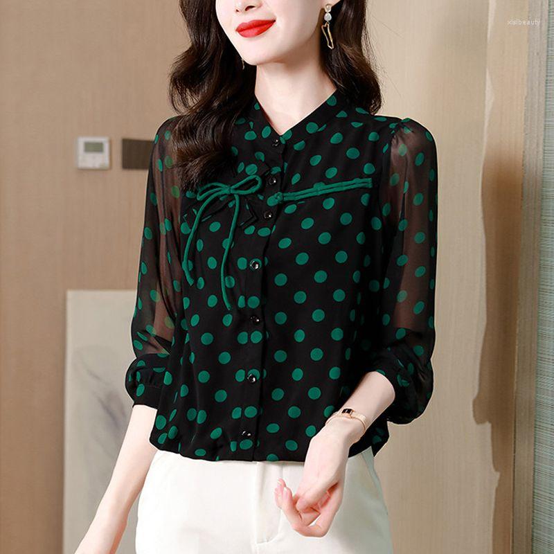 Women's Blouses Office Lady Polka Dot Printed Shirt Spring Summer Straight Casual Bow Three-dimensional Decoration Korean Single-breasted, Black
Women's Blouses Office Lady Polka Dot Printed Shirt Spring Summer Straight Casual Bow Three-dimensional Decoration Korean Single-breasted, Black