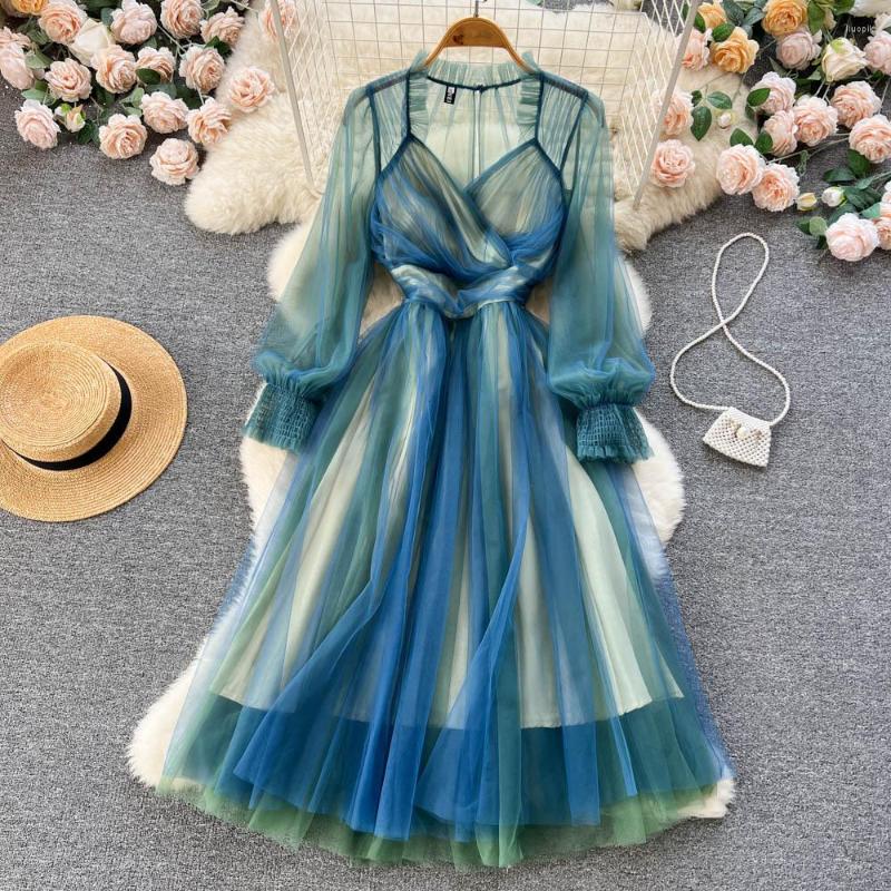 Casual Dresses Korean Chic Women Long Fairy Party Evening Dress Sheer Perspective Mesh Patchwork Elegant Gorgeous Puff Sleeve Robe, Malachite blue
Casual Dresses Korean Chic Women Long Fairy Party Evening Dress Sheer Perspective Mesh Patchwork Elegant Gorgeous Puff Sleeve Robe, Malachite blue