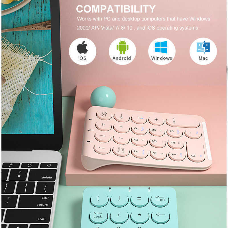 Keyboards BOW Wireless Number Pad Bluetooth Numeric Keypad Round Keycaps Numpad 22 Keys Rechargeable Number Keyboard For Laptop PC G230525