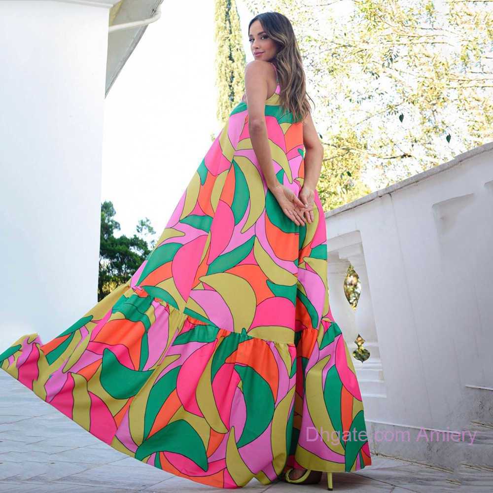 Plus Size 3xl Summer Long Dress Designer Dress Women Fashion Deep V-neck Halter Backless Sexy Maxi Dress Floral Strap Skirt Dresses