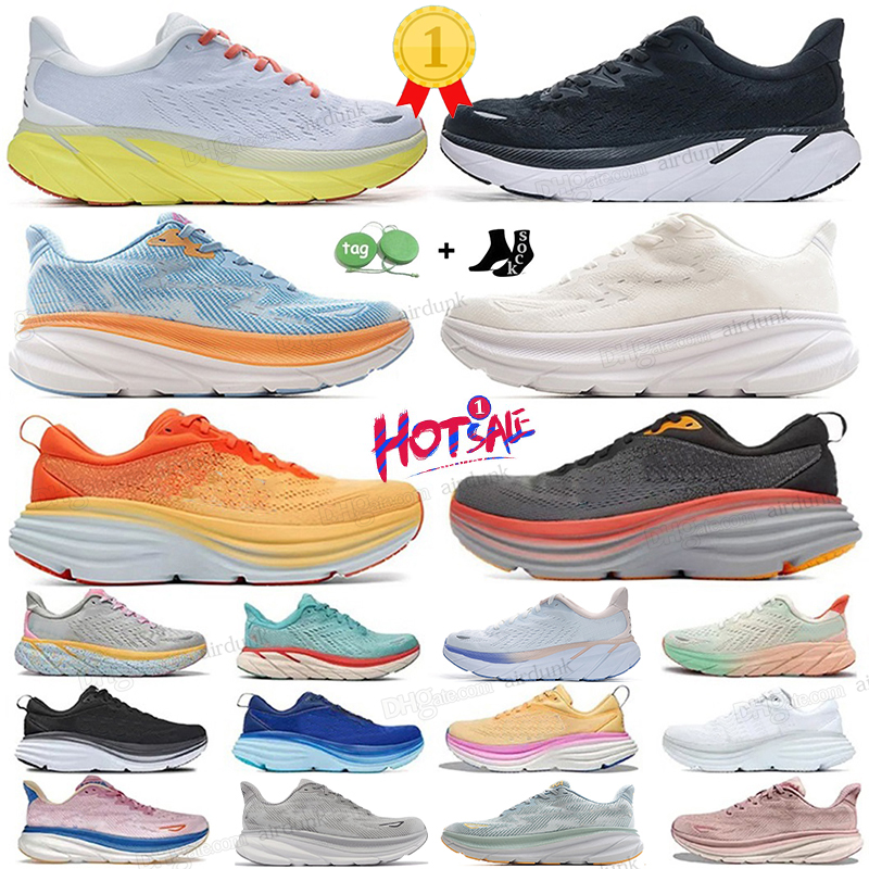 Hoka Bondi 8 Clifton 8 Athletic running shoes Runner Hokas kawana 9 Triple Black White Light Blue for women men One Outdoor Sports Trainers Lifestyle Shock Absorption
