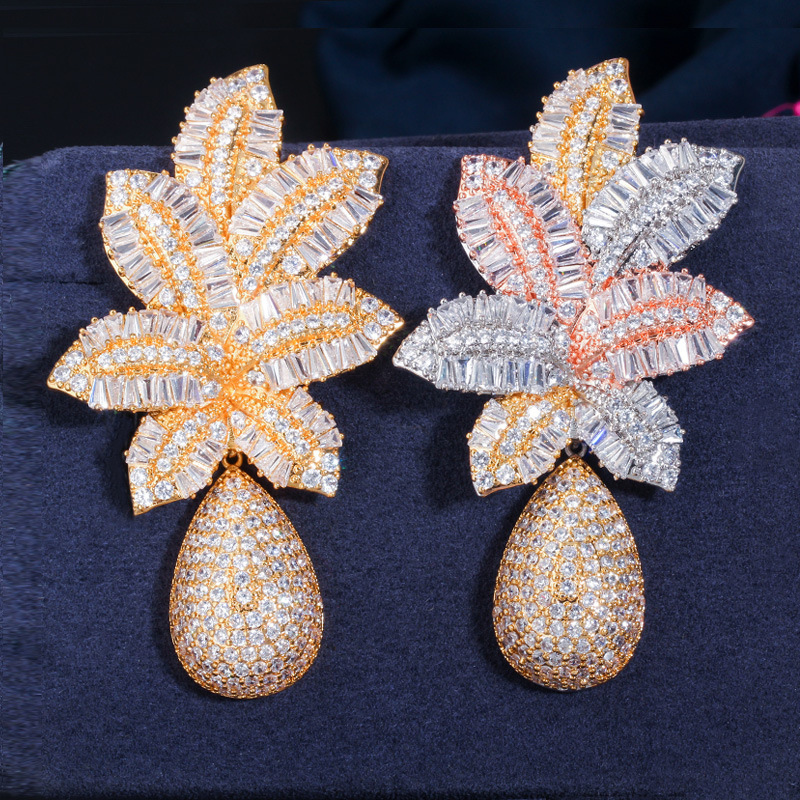 Luxurious Charm Big Pineapple Earring Designer for Woman Wedding AAA Cubic Zirconia Diamond 925 Sterling Silver Post 18k Gold Earrings Jewelry Anniver
