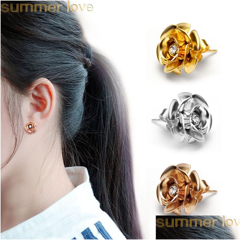Stud Stainless Steel Rose Flower Earrings Romantic Gold Plated Crystal Hypoallergenic Design Jewelry Drop Delivery Dhbfw
Stud Stainless Steel Rose Flower Earrings Romantic Gold Plated Crystal Hypoallergenic Design Jewelry Drop Delivery Dhbfw