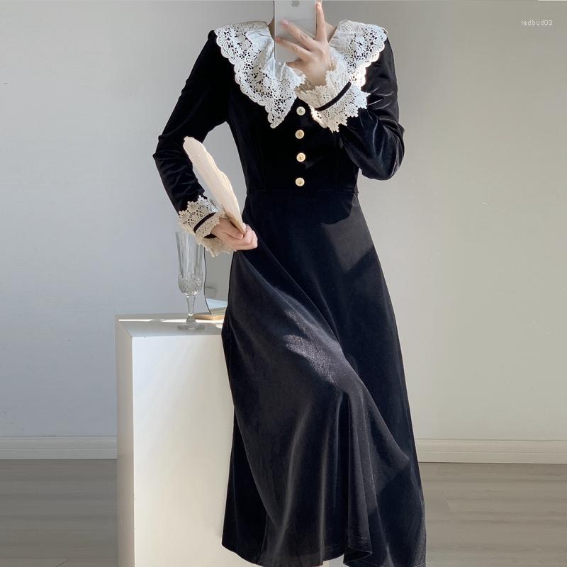 Casual Dresses Romantic French Elegant Long-sleeve Hepburn Style Balck For Women Lace Doll Collar Velvet Evening Dress Vestidos Fiesta, Black
Casual Dresses Romantic French Elegant Long-sleeve Hepburn Style Balck For Women Lace Doll Collar Velvet Evening Dress Vestidos Fiesta, Black