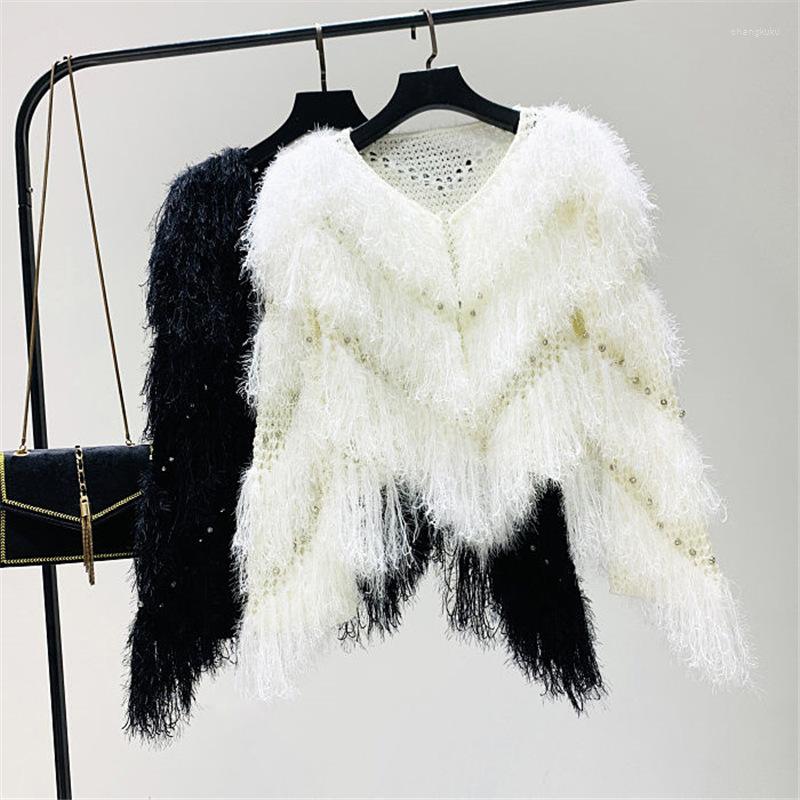 Women's Sweaters V-Neck Fringed Knit Cardigan Fall/Winter Rhinestone Tassels Irregular Crocheted Sweater Coat Beaded Jacket Tops Knitwear, Black
Women's Sweaters V-Neck Fringed Knit Cardigan Fall/Winter Rhinestone Tassels Irregular Crocheted Sweater Coat Beaded Jacket Tops Knitwear, Black