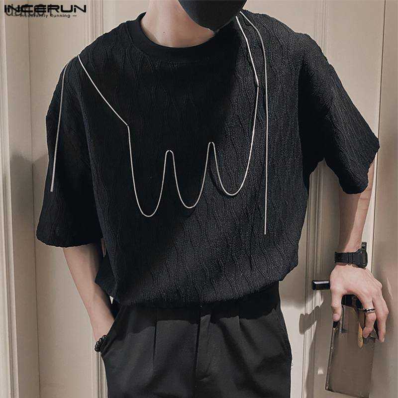 

Men's T-Shirts Casual Simple Style Tops INCERUN Men's Metal Chain Design T-shirts Handsome Male Solid Hot Sale Short Sleeve Camiseta S-5XL 2023 L230520 L230520, Black