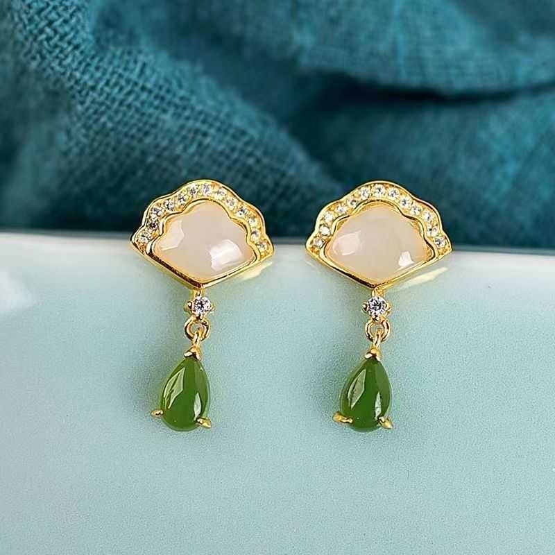 Silver Needle Jasper Earrings Jade Fan High Quality Chinese Ancient China-Chic Earrings
Silver Needle Jasper Earrings Jade Fan High Quality Chinese Ancient China-Chic Earrings