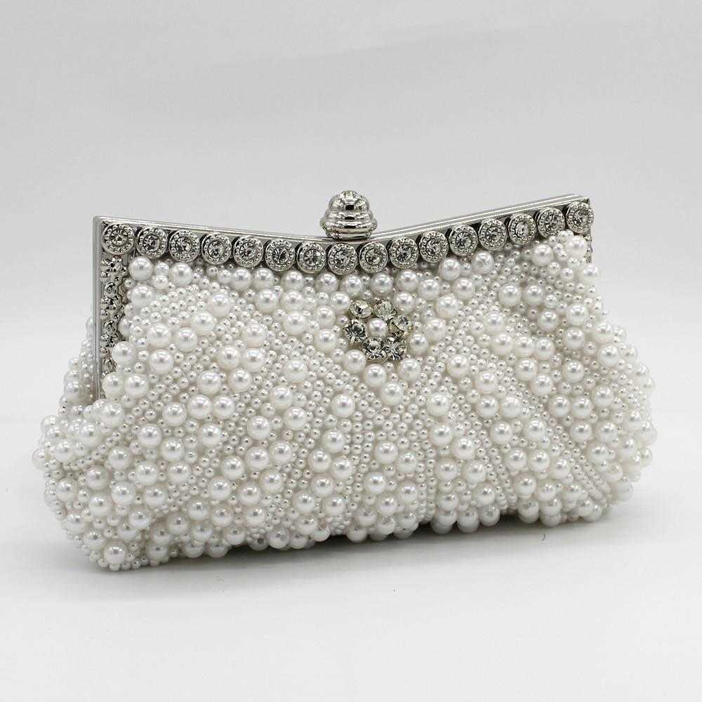 Womens Pearl Bag Handmade String Embroidered Diamond Evening Banquet Bride Clutch, White
Womens Pearl Bag Handmade String Embroidered Diamond Evening Banquet Bride Clutch, White