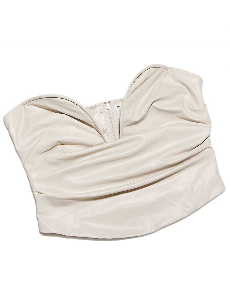 New Fall PU Faux Leather Tanks Crop Tops Chic Wired Busiter y2k Streetwear Outfits Fashion Woman Blouses 2022 Tube Top