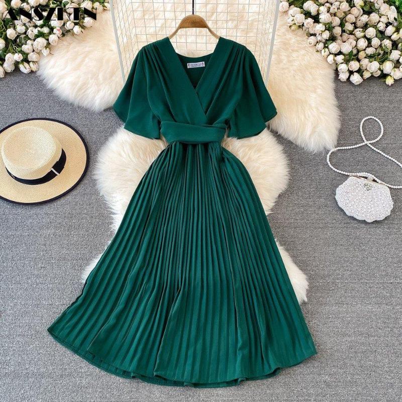 Casual Dresses Women Puff Sleeve Dress Solid Color Bow ANSZKTN Summer High Waist V-neck Midi A-line Black Ladies
Casual Dresses Women Puff Sleeve Dress Solid Color Bow ANSZKTN Summer High Waist V-neck Midi A-line Black Ladies