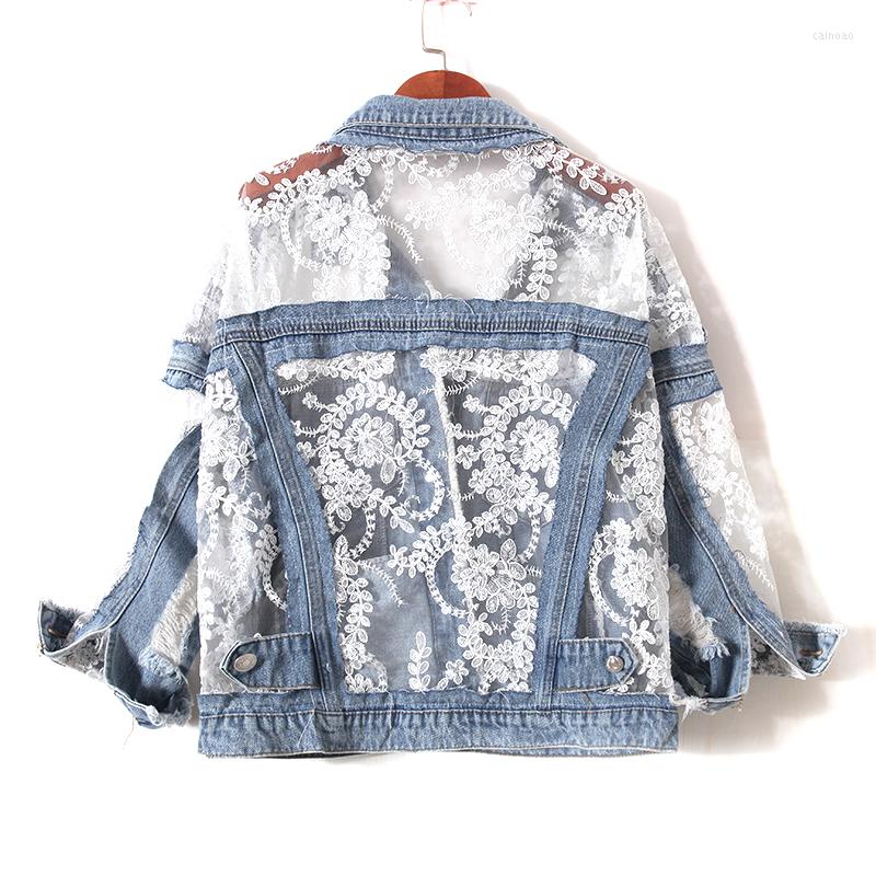 Women' Jackets Floral Embroidered Cutout Lace Panel Denim Women' Summer Jeans Sun Protection Clothing Splice Jean Tops, Blue
Women' Jackets Floral Embroidered Cutout Lace Panel Denim Women' Summer Jeans Sun Protection Clothing Splice Jean Tops, Blue