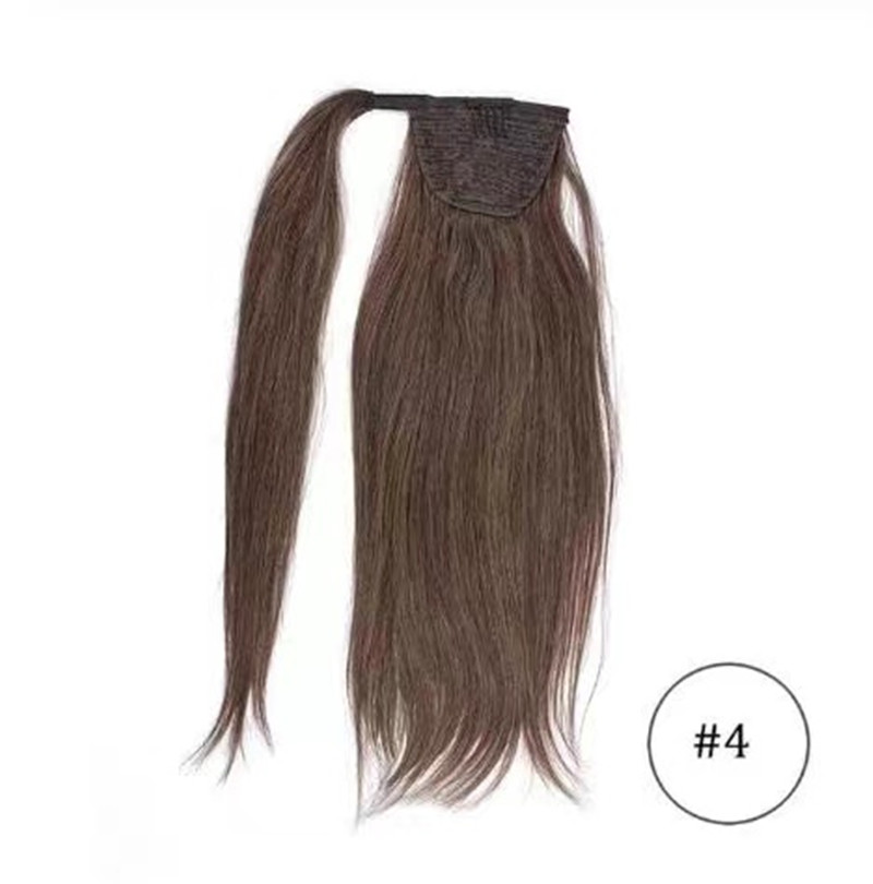 Natural brown Straight ponytail human remy hair clips in brazilian human hair extension wrap aorund drawstring head wear hairpiece 120g