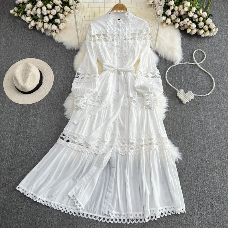Vintage Palace Wind Lantern Long Sleeve Standing Collar Waist A Line Skeleton Single Buckle Dress Elegant Dress Long Skirt, Black
Vintage Palace Wind Lantern Long Sleeve Standing Collar Waist A Line Skeleton Single Buckle Dress Elegant Dress Long Skirt, Black