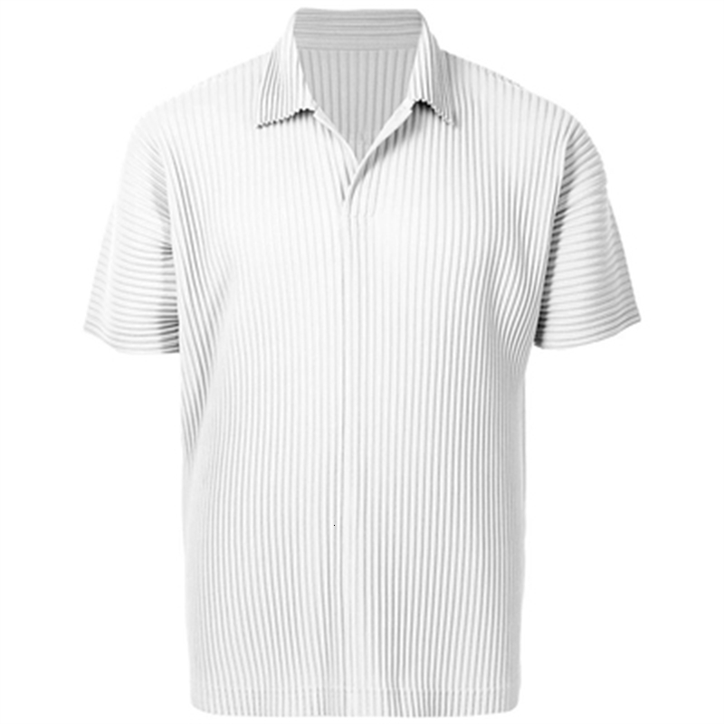 Men's Polos Simple Casual Miyake Homme Plisse Pleated Fabric Loose Top Lapel Short Sleeve Polo Shirt 230526