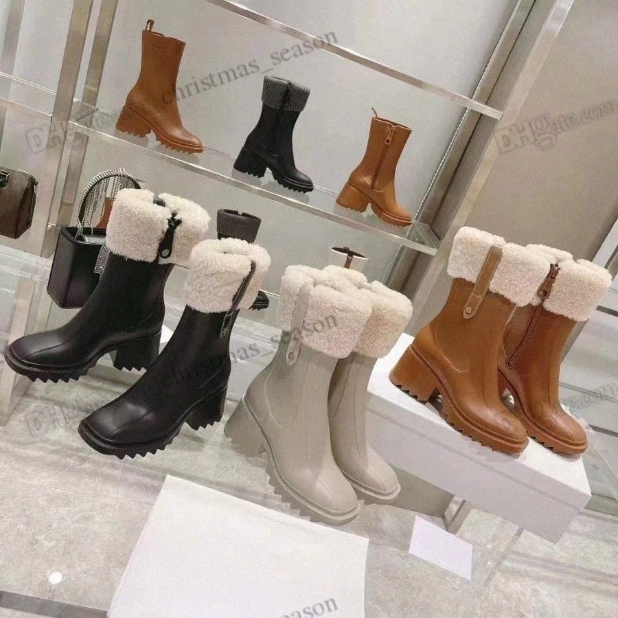 Boots Top Designers Luxurys Women Rain Boots England Style Waterproof Welly PVC Water Rains Shoe Zipper Vintage Square head shoes Knee-MGqK#