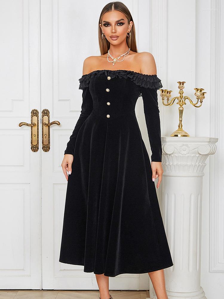 Casual Dresses Fashion Long Sleeve Black Women Maxi Sexy Off Shoulder Buttons Ruffles A Line Elegant Dress Club Party
Casual Dresses Fashion Long Sleeve Black Women Maxi Sexy Off Shoulder Buttons Ruffles A Line Elegant Dress Club Party
