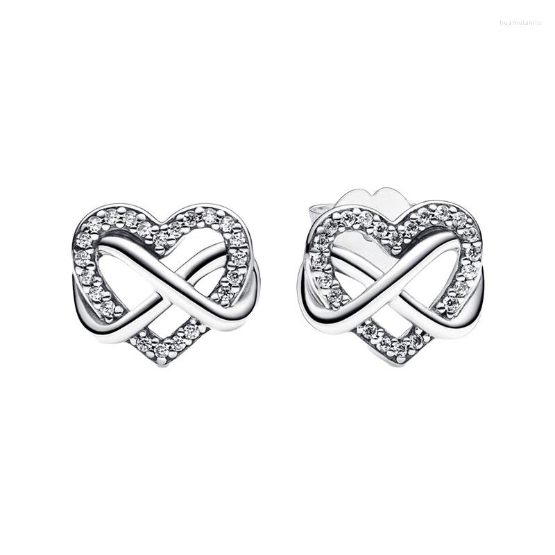 

Stud Earrings Family Infinity Openwork Hearts For Women Ear Piercing Clear Zircons 925 Sterling Silver Jewelry Mother's Day Gift