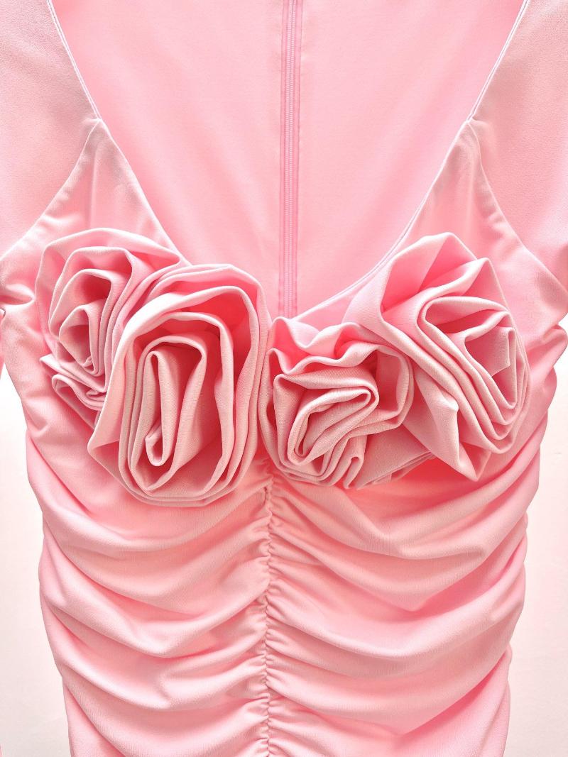 Casual Dresses Women Fashion Horn Long Sleeves V-neck Handmade Flower Off-the-shoulder Dress 0303