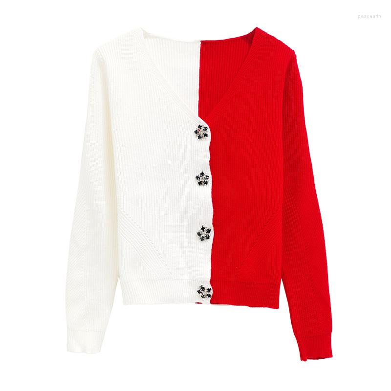 Women's Knits 2023 V Neck Color Spell Diamond Buttons Half-and-half Temperament Knitting Cardigan Coat Matching Contracted, Red and white
Women's Knits 2023 V Neck Color Spell Diamond Buttons Half-and-half Temperament Knitting Cardigan Coat Matching Contracted, Red and white