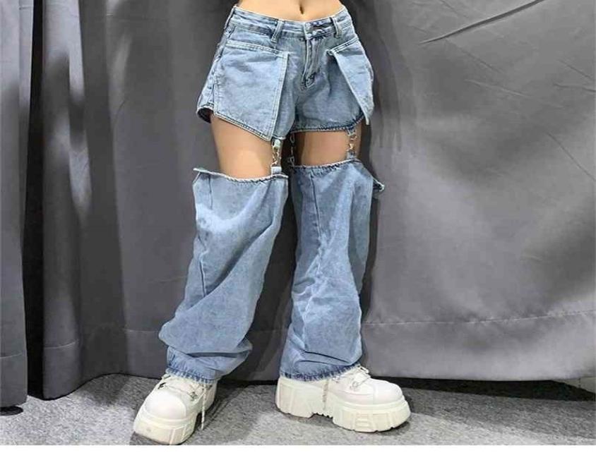 High street Jean Splice Wide Leg Trousers Hiphop cotton Loose Retro Chain Removable Cool Girls Denim pants 2108091866017, Blue
High street Jean Splice Wide Leg Trousers Hiphop cotton Loose Retro Chain Removable Cool Girls Denim pants 2108091866017, Blue
