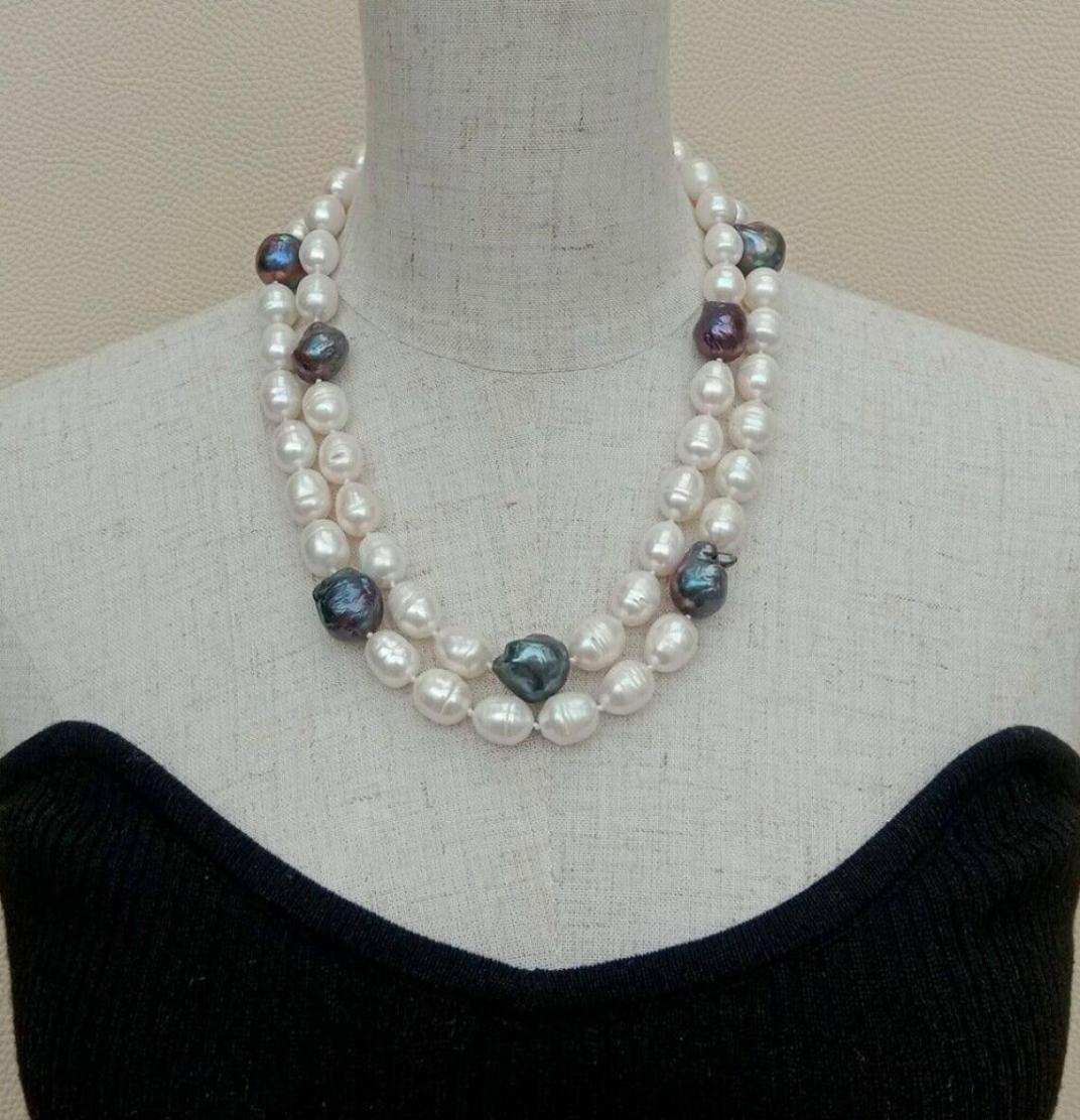 Hand knotted 2 rows cultured black white keshi pearl rice pearl necklace Women jewelry 1819inch3122131
Hand knotted 2 rows cultured black white keshi pearl rice pearl necklace Women jewelry 1819inch3122131