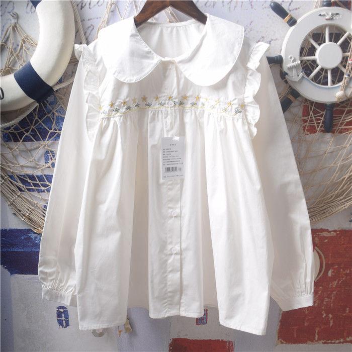 Women's Blouses Soft Sen Women's Style Embroidery Flower Wood Ear Edge Neck Loose Shirt Top Girl Vintage Clothes Women Shirts &, White 
Women's Blouses Soft Sen Women's Style Embroidery Flower Wood Ear Edge Neck Loose Shirt Top Girl Vintage Clothes Women Shirts &, White