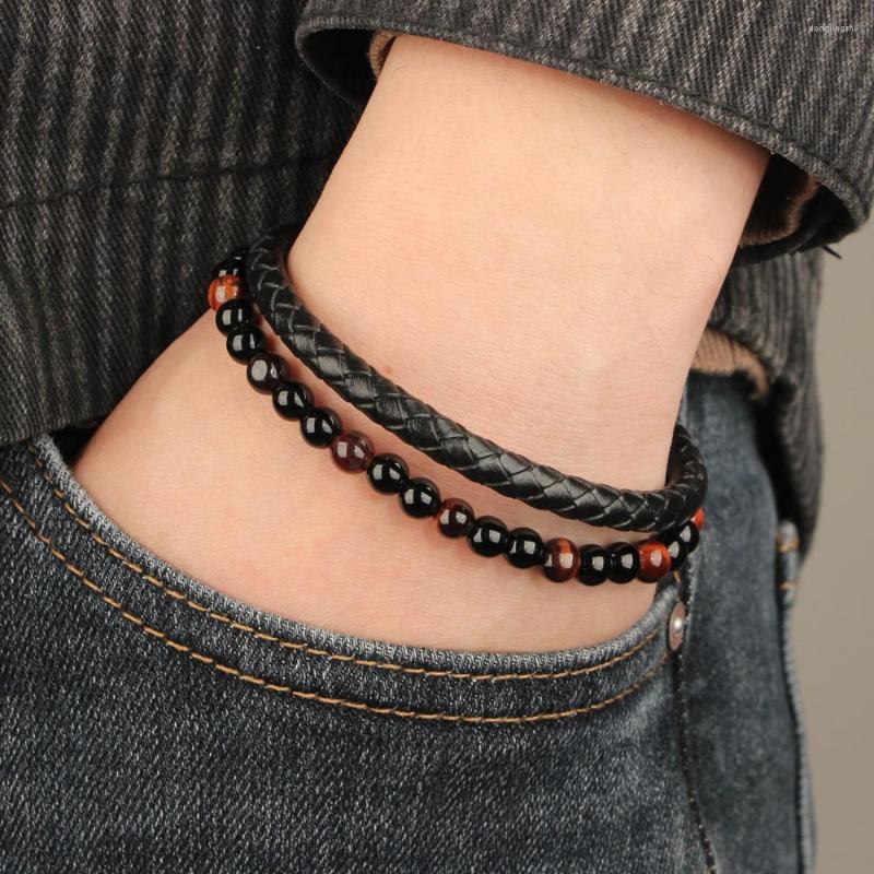 Charm Bracelets Hand-woven Natural Stone Beaded Leather Necklace With Alloy Cord Tiger Eye Men Bracelet And Lava Handmade Jewelry
Charm Bracelets Hand-woven Natural Stone Beaded Leather Necklace With Alloy Cord Tiger Eye Men Bracelet And Lava Handmade Jewelry