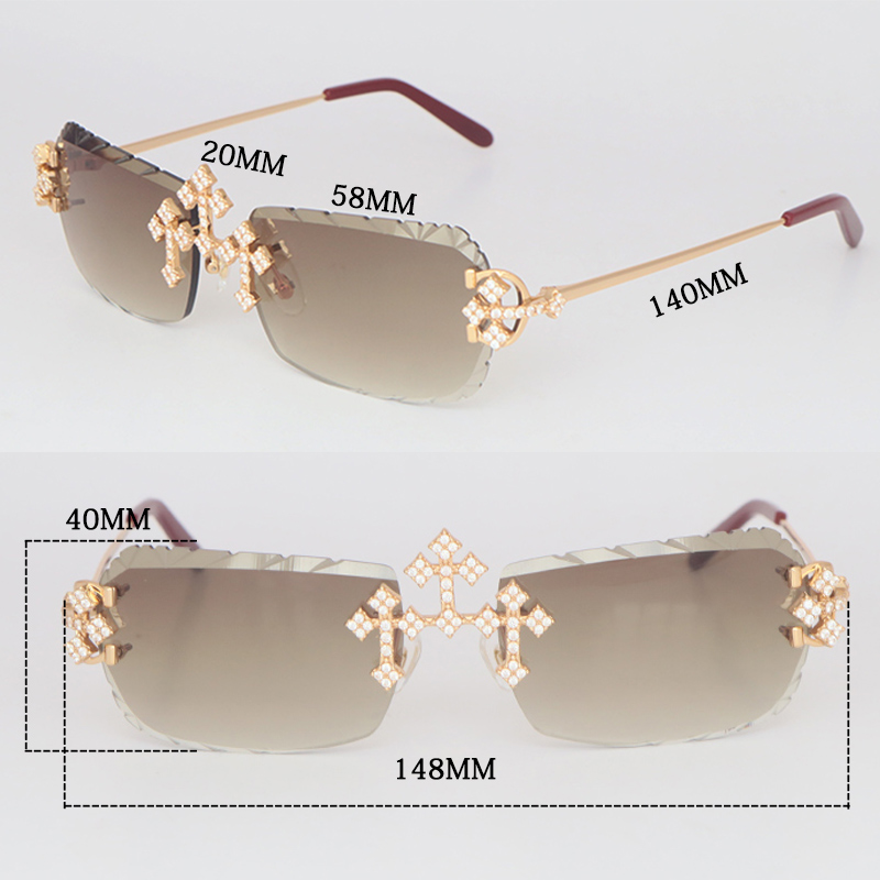 Moissanite Set Rimless Womans Big Stones 4 Carat Dia Sun glasses Limited edition C Decoration Wire Frame Sunglasses Men Woman NewMossan sunglasses