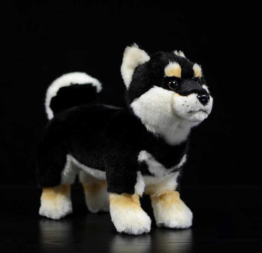 28cm Shiba Inu Real Life Plush Standing Japanese Black Dog Pet Doll Soft Lifelike Stuffed Animal Cute Kids Toys Christmas Gifts Q0