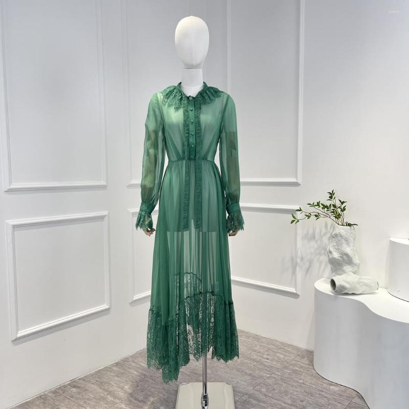 Casual Dresses Arrival Good Quality Pure Silk Long Lantern Sleeve Patchwork Lace-trimmed Green Vintage Midi Dress
Casual Dresses Arrival Good Quality Pure Silk Long Lantern Sleeve Patchwork Lace-trimmed Green Vintage Midi Dress