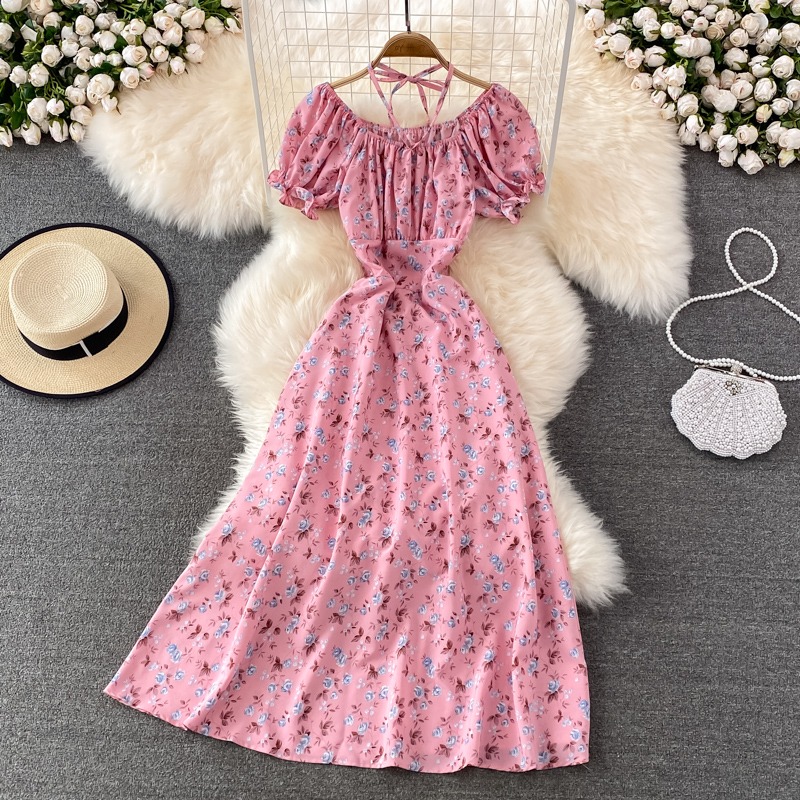 French High Waist Slim Hem Long Dress Summer Korean Chic Gentle Wind First Love Hanging Neck Floral Dress, Blue
French High Waist Slim Hem Long Dress Summer Korean Chic Gentle Wind First Love Hanging Neck Floral Dress, Blue