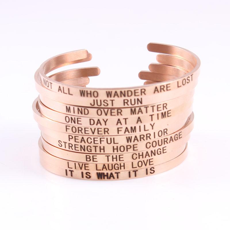 Bangle Rose Gold Color 316L Stainless Steel Engraved Positive Inspirational Quote Cuff Mantra Bracelet Elegant
Bangle Rose Gold Color 316L Stainless Steel Engraved Positive Inspirational Quote Cuff Mantra Bracelet Elegant