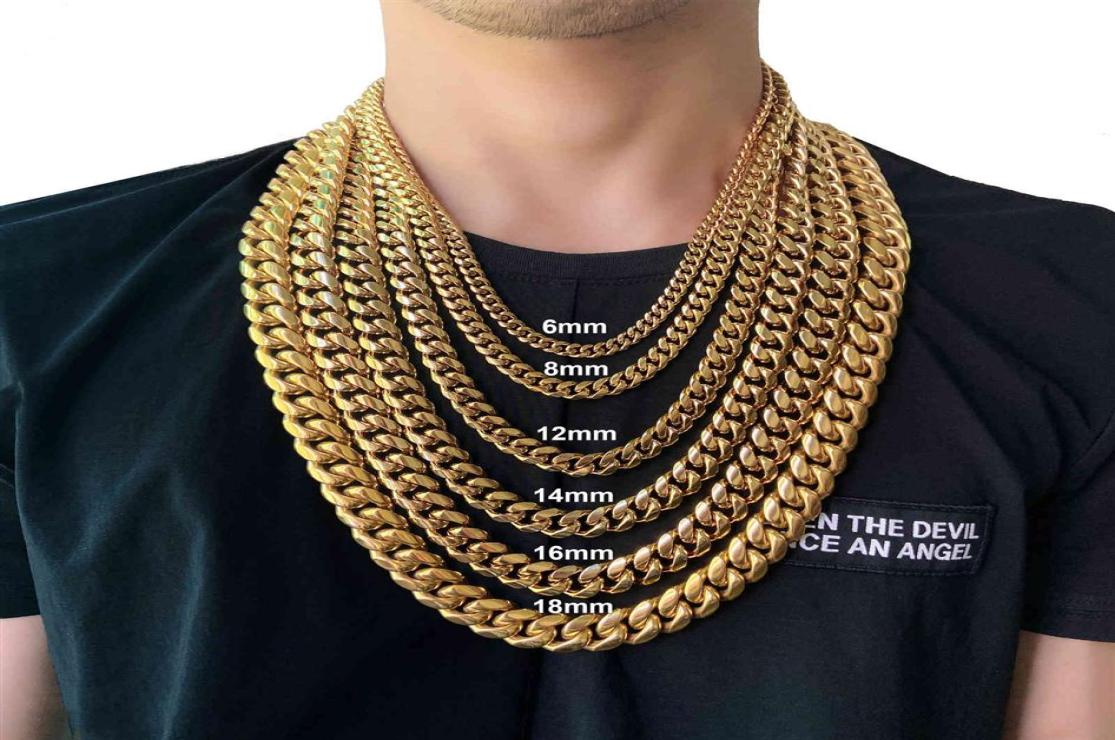 6mm 8mm10mm12mm 14mm 16mm 18mm Miami Cuba Gold Faucet Stainls Steel Chain Necklace282s