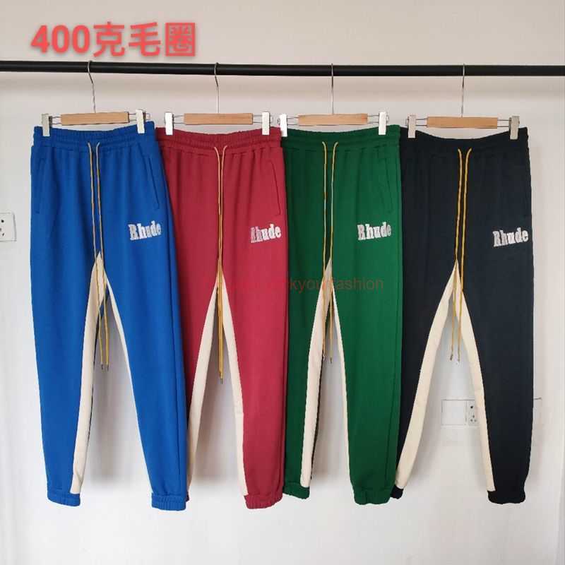 Designer Fashion Clothing Casual Pant Rhude Embroidered Slogan Drawstring Pants Pure Cotton Leggings Unisex American Casual Pants Streetwear Jogger Trousers 23, Black