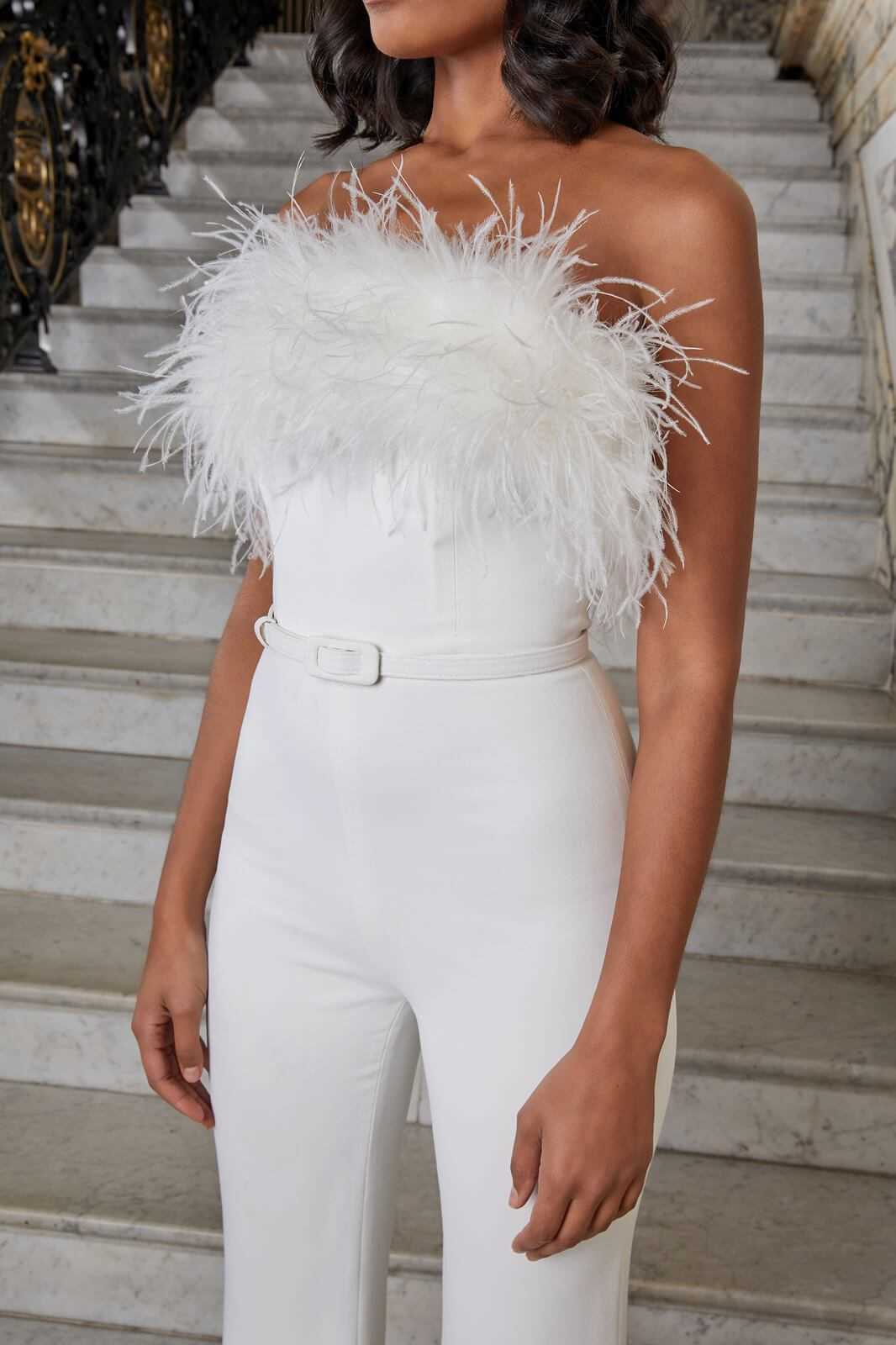 Jumpsuit Women Elegant Long Jumpsuit Strapless Slash Neck Feather Tube Top Fashion Party Night Evening Jumpsuit 2022 Summer