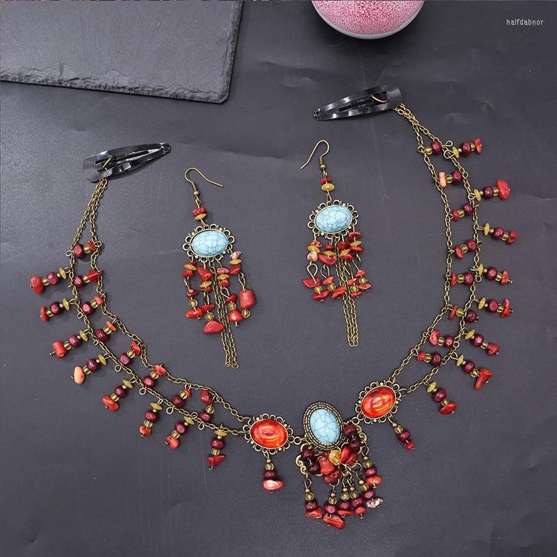 Necklace Earrings Set Red Stone Tassels Headdress Women Sets Boho Ethnic Hairband Jhumka Bohemian Party Gifts Feminina, Picture shown
Necklace Earrings Set Red Stone Tassels Headdress Women Sets Boho Ethnic Hairband Jhumka Bohemian Party Gifts Feminina, Picture shown
