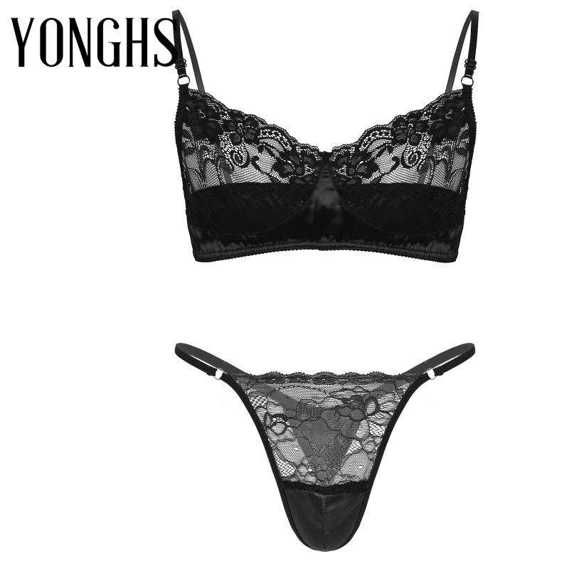 Bras Sets Mens Floral Lace Lingerie Set Satin Patchwork Sissy Underwear Spaghetti Straps Wireless Unlined Bra Tops With G-string Thong, Black
Bras Sets Mens Floral Lace Lingerie Set Satin Patchwork Sissy Underwear Spaghetti Straps Wireless Unlined Bra Tops With G-string Thong, Black
