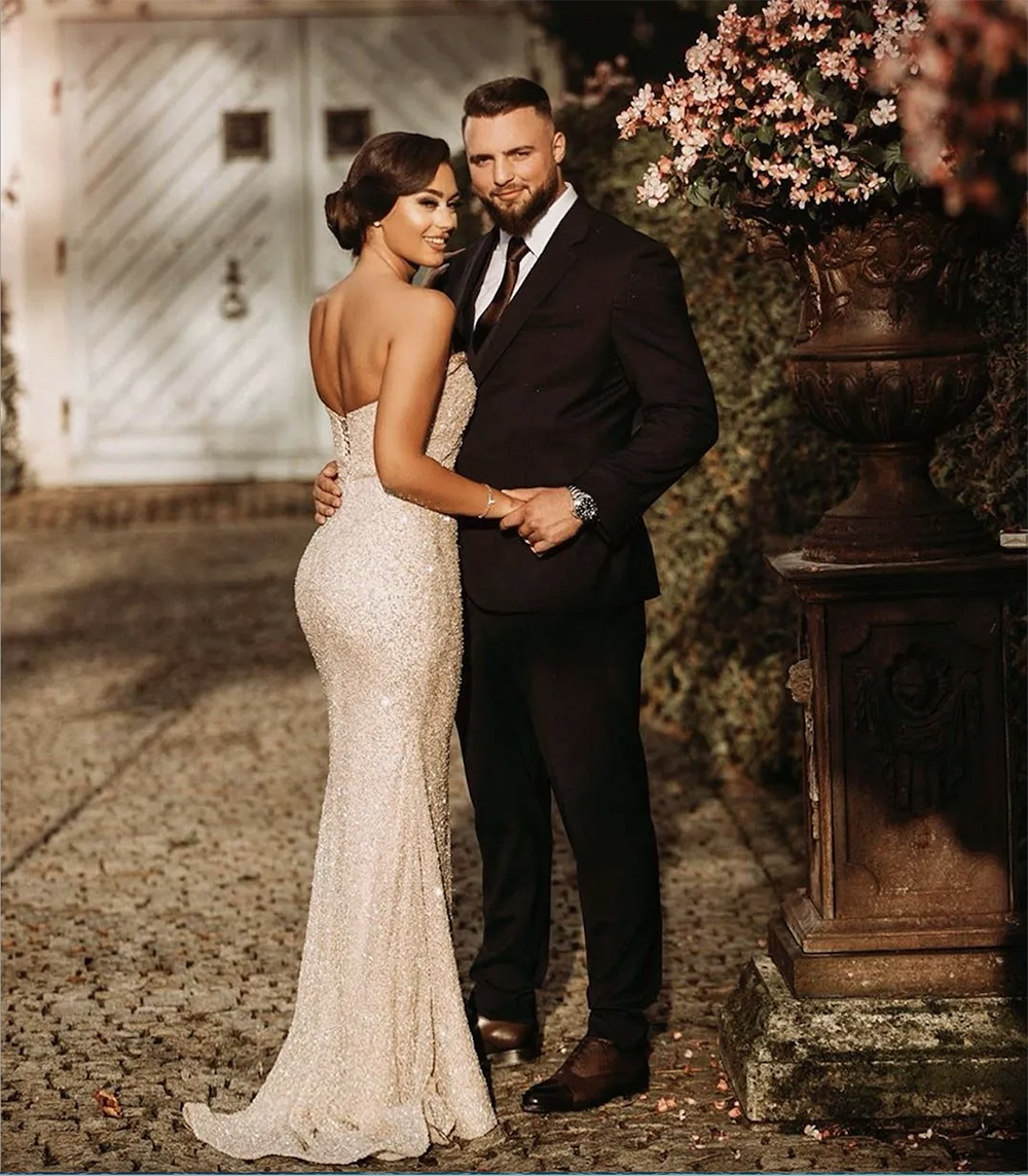 Champagne Strapless Mermaid Prom Dresses 2023 Sexy High Side Split Evening Gown Long Formal Party Bridesmaid Dress Open Back